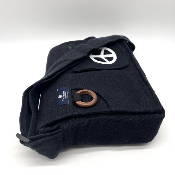 Lukla Black Messenger Bag with Peace Sign Embroidery - Picture 6 of 14